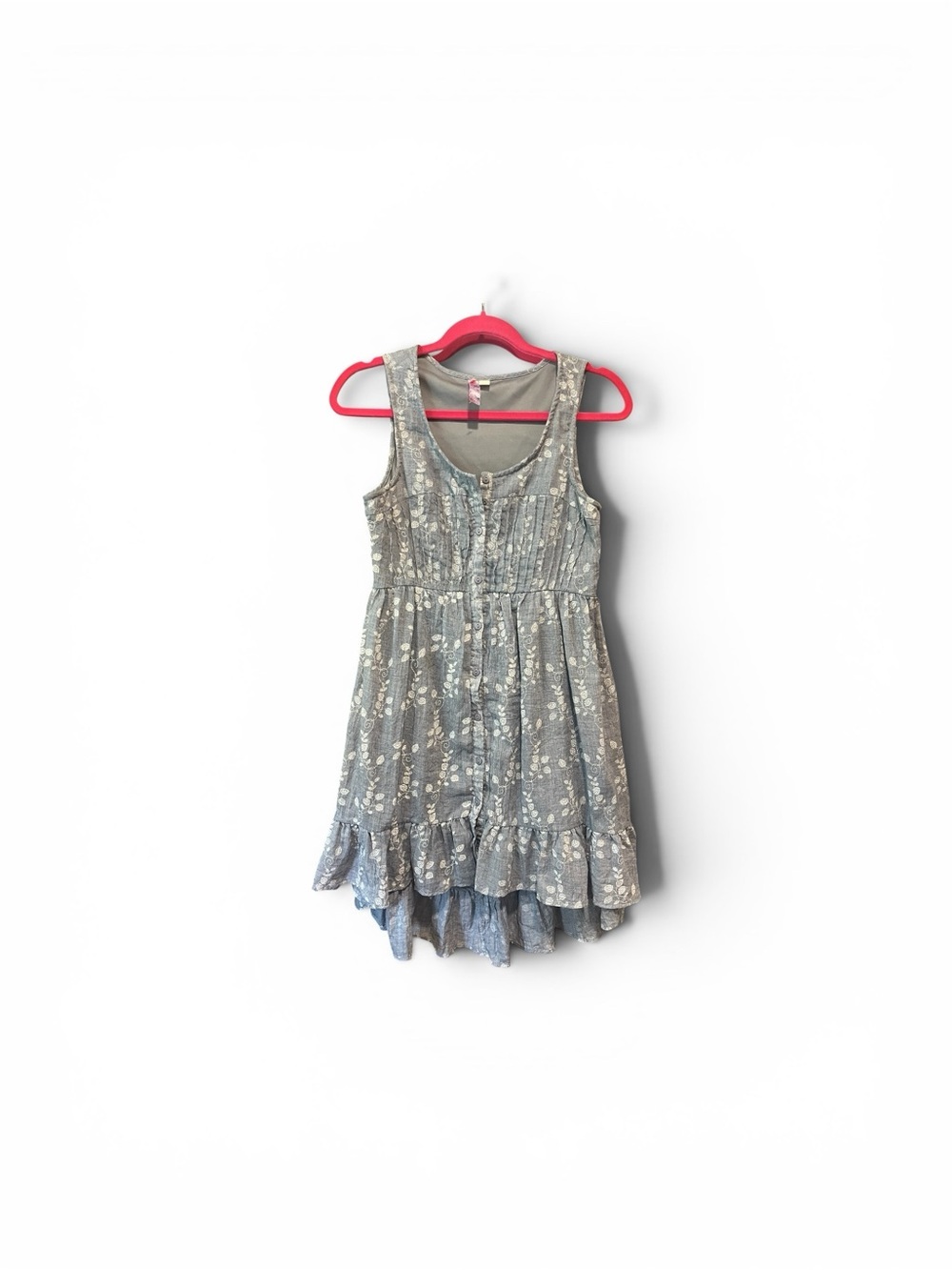 Country core Sleeveless Floral High-Low Dress in blue/ gray